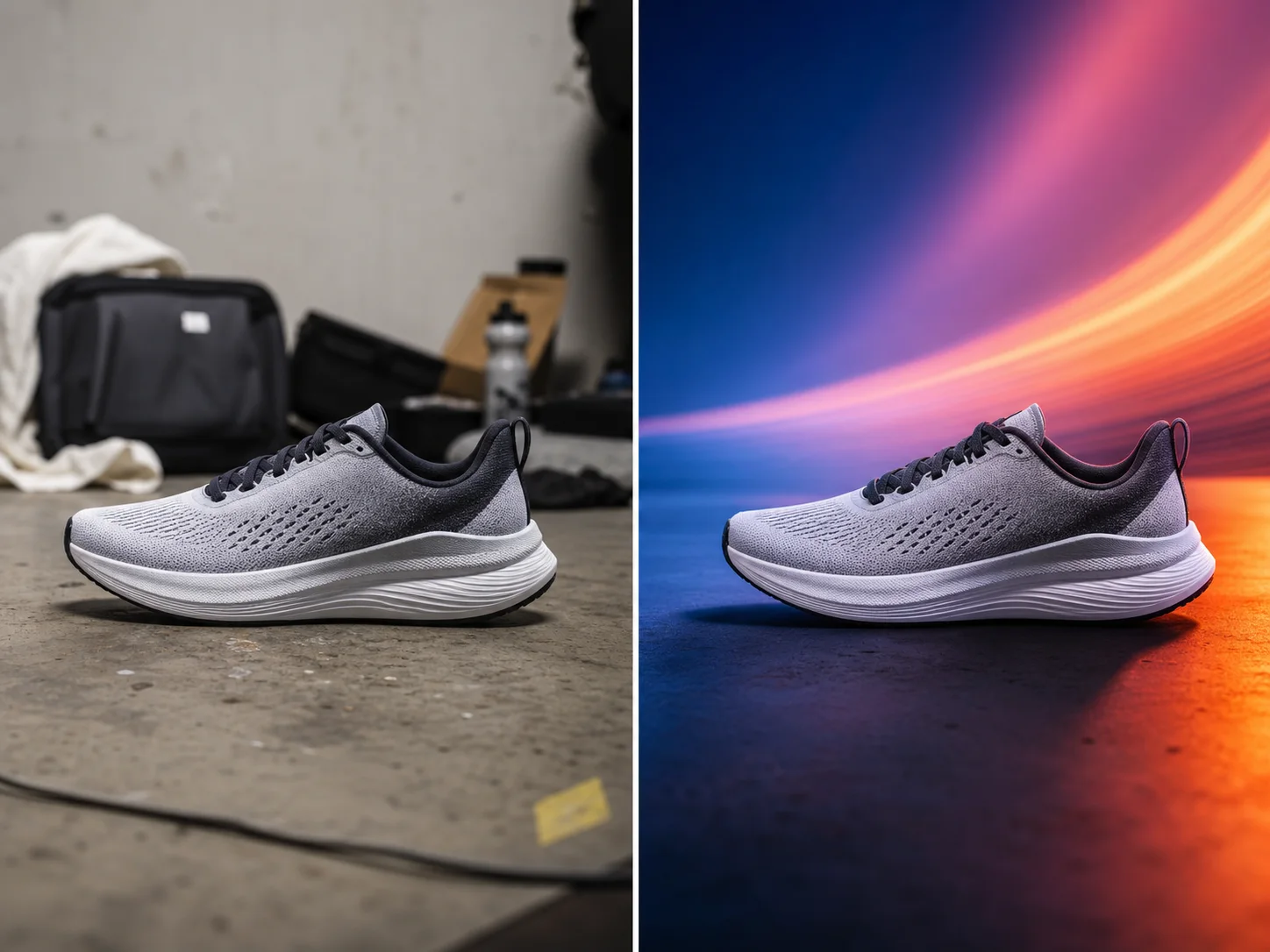 running shoe product before and after campaign background replacement
