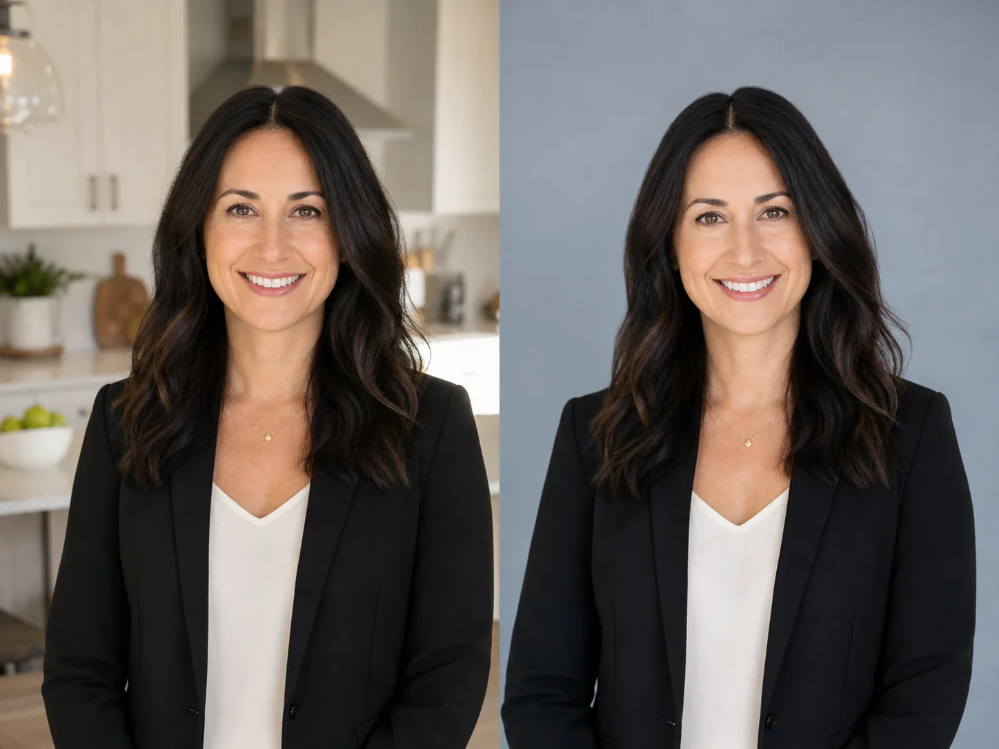professional profile photo before and after clean background replacement