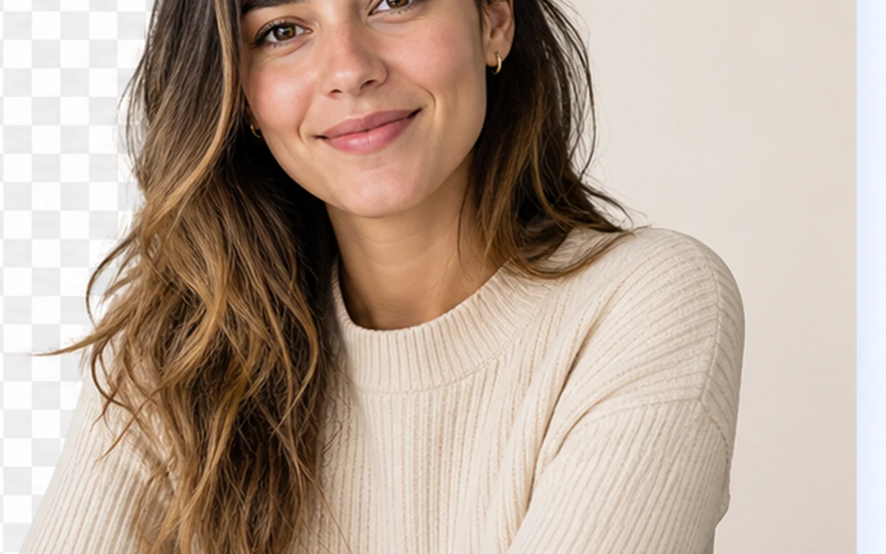 portrait before and after background removal with natural hair edges after